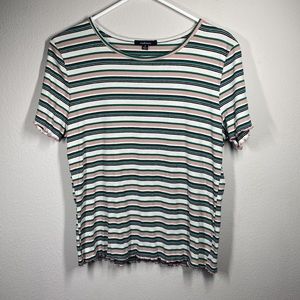 Striped Ribbed Curly Hem Tee